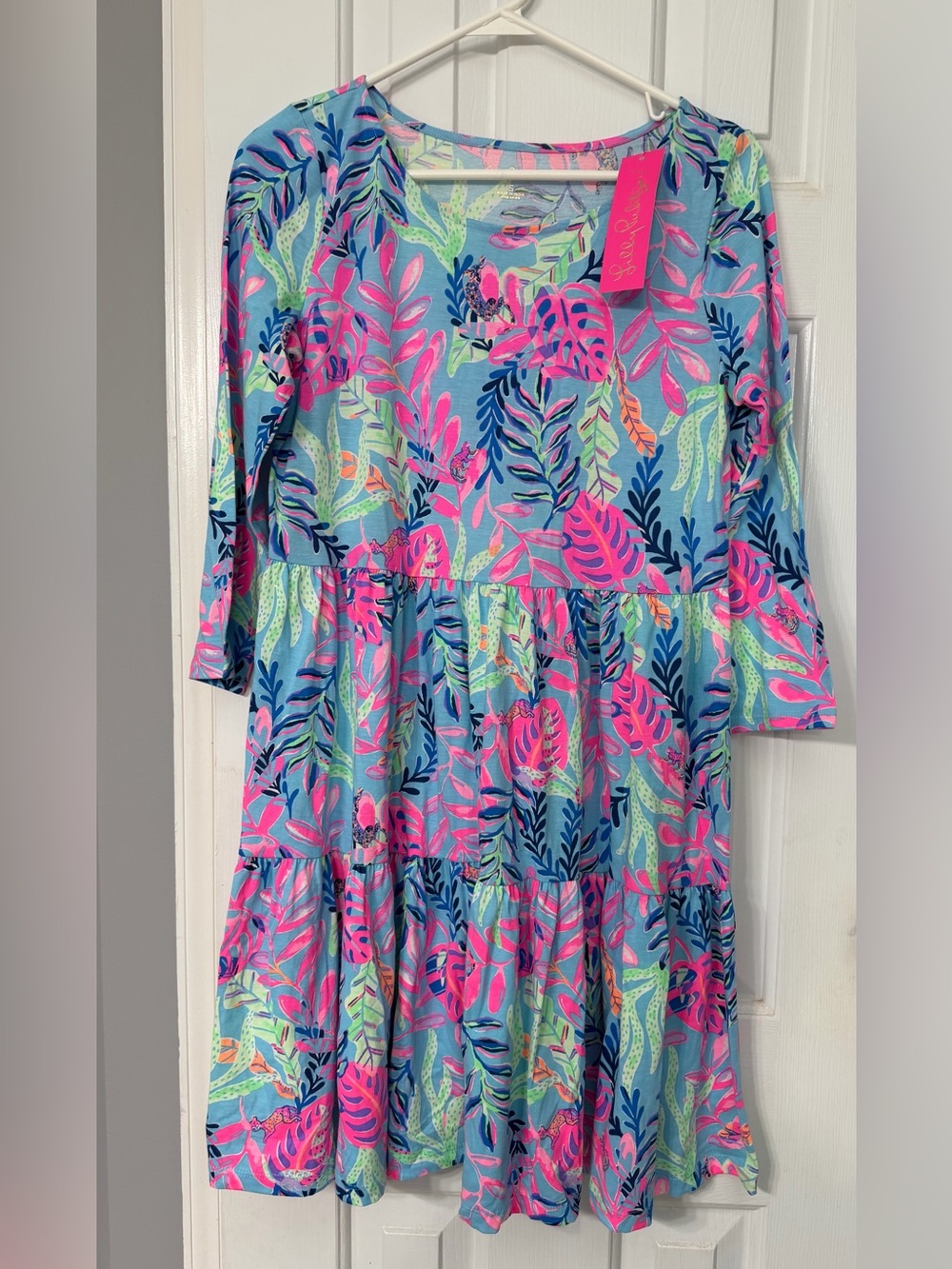 Lilly Pulitzer Pink and Blue Sundress with 3/4 Sleeves